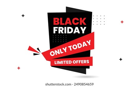 Grab exclusive Black Friday deals! Limited time offers on today's best discounts with a striking black and red design against a clean white background. Don't miss out offer, sale, discount, business