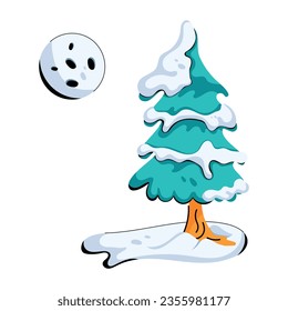 Grab eine flache Ikone des Schneebaums  