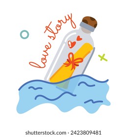 Grab a flat sticker of message bottle 
