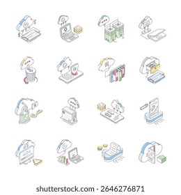 Grab handy set of cloud storage isometric icons, easy to use designs