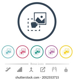 Grab image to upload flat color icons in round outlines. 6 bonus icons included.