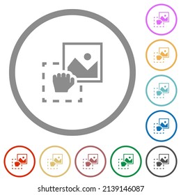 Grab image to upload flat color icons in round outlines on white background