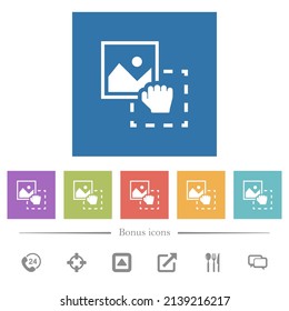 Grab image to upload flat white icons in square backgrounds. 6 bonus icons included.