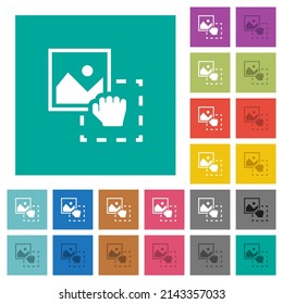 Grab image to upload multi colored flat icons on plain square backgrounds. Included white and darker icon variations for hover or active effects.
