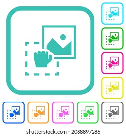 Captar imagen para cargar iconos planos de colores vivos en bordes curvados sobre fondo blanco