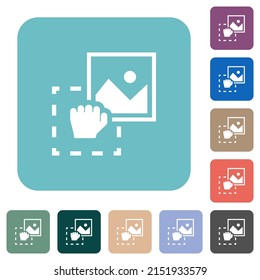 Grab image to upload white flat icons on color rounded square backgrounds