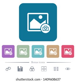Grab image white flat icons on color rounded square backgrounds. 6 bonus icons included