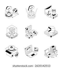 Grab latest collection of isometric icons showing data storage concepts