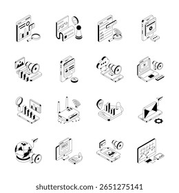 Grab modern set of isometric icons showing seo and promotion concepts