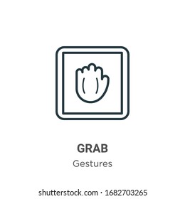 Grab outline vector icon. Thin line black grab icon, flat vector simple element illustration from editable gestures concept isolated stroke on white background