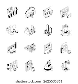 Grab premium bundle of business management isometric icons