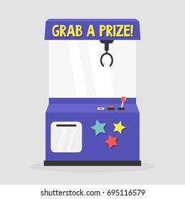 Grab a prize. Toy grabber. One-armed bandit. Slot machine / flat editable vector illustration, clip art