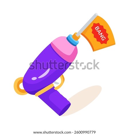 Grab this 3d icon of april fool prank gun with flag