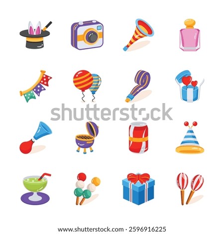 Grab this amazing 3d collection of birthday bash icons, ready for premium use