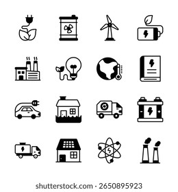 Grab this amazing collection of environment and eco power glyph icons