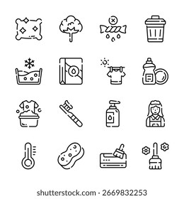 Agarra esta increíble colección de iconos de contorno de lavandería y limpieza