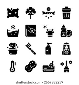Grab this amazing collection of laundry and cleanliness glyph icons