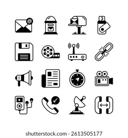 Grab this amazing communication and media technology icons set, ready for premium use