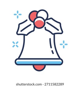 Coge este increíble icono de contorno plano de campana de Navidad, listo para usar Vector