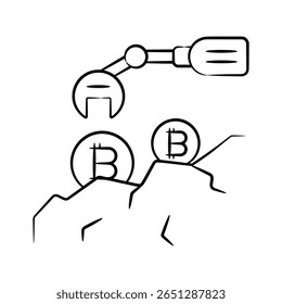 Pegue este incrível ícone de estilo desenhado à mão do robô bitcoin