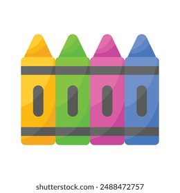 Grab this amazing icon of crayon colors, drawing tools, stationery equipment