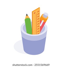 Grab this amazing icon of stationery holder in modern isometric style