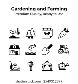 Grab this amazing icons pack of gardening and farming in modern style