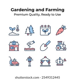 Grab this amazing icons pack of gardening and farming in modern style