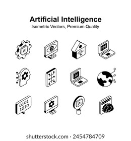 Grab this amazing icons set of artificial intelligence, premium quality vectors