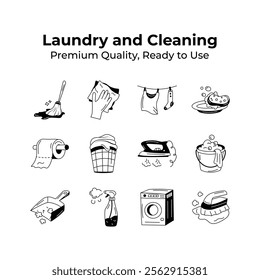 Grab this amazing icons set of laundry and cleaning in modern style