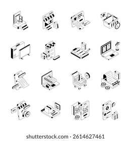 Grab this amazing isometric outline collection depicting online store icons