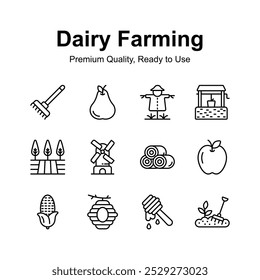 Grab this amazing set of dairy farming icons in modern style