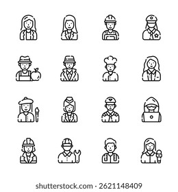 Grab this amazing set of male and female character line icons