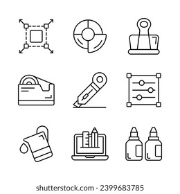 Agarra este conjunto de iconos de arte y diseño muy bien diseñado, listos para su uso premium