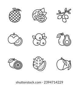 Agarre este conjunto de iconos de frutas y verduras de bonito diseño, listos para su uso premium