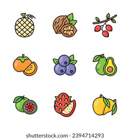 Graben Sie dieses wunderschön gestaltete, für Premium-Verwendung bereite Obst- und Gemüsesymbole