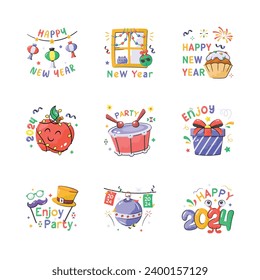 Grab this beautifully designed happy new year 2024 stickers set up for premium use 