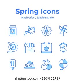 Grab this beautifully designed spring vectors, farming, gardening and agriculture icons set