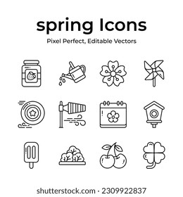 Grab this beautifully designed spring vectors, farming, gardening and agriculture icons set