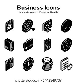 Grab this carefully crafted business isometric icons set in trendy style, ready for premium use