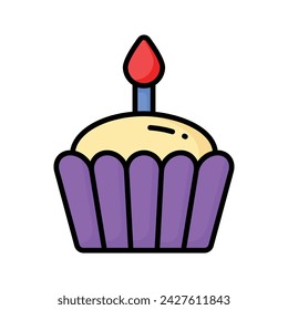 Agarra este icono cuidadosamente elaborado de cupcake, pequeño cupcake con vela en él, diseño vectorial de pastel de cumpleaños