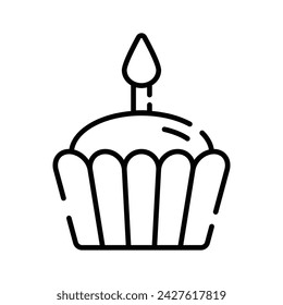 Schnappen Sie sich diese sorgfältig gefertigte Ikone von Cupcake, kleine Cupcake mit Kerze darauf, Geburtstagskuchen Vektor-Design