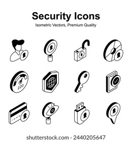 Grab this carefully crafted isometric security icons set, ready for premium use