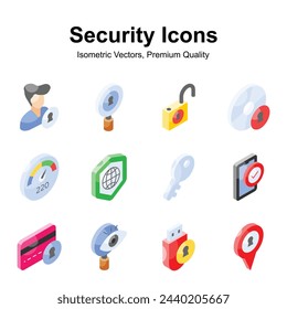 Grab this carefully crafted isometric security icons set, ready for premium use