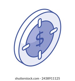 Agarra este vector cuidadosamente diseñado de objetivo de negocios en estilo isométrico de moda, diseño de icono de enfoque financiero