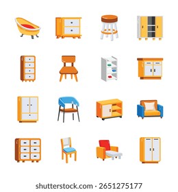Grab this catchy collection of home interior 2d style icons