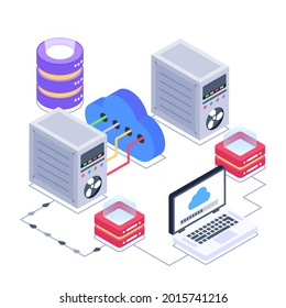 Grab this creative isometric icon of cloud computing network 