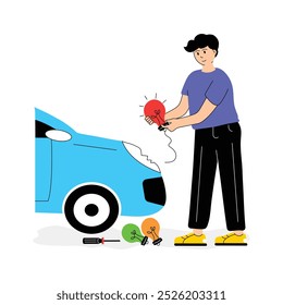 Grab this creatively crafted auto mechanic flat illustration