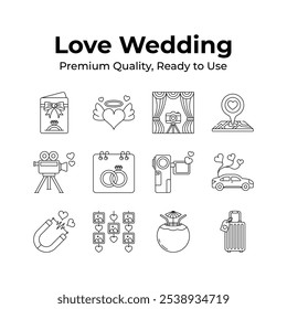 Grab this creatively crafted love and wedding icons set