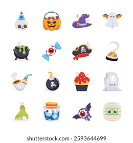 Grab this creatively designed 3d icon set of halloween day celebrations